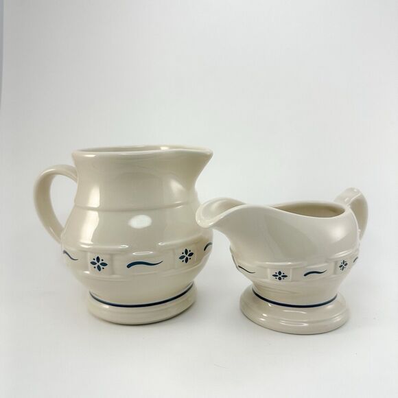 Longaberger Other - Vintage Longaberger Pottery Pitcher & Gravy Boat Blue Woven Traditions USA